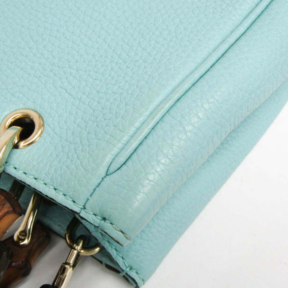 GUCCI Authentic Blue Leather Bamboo Shoulder Bag - Picture 6 of 16